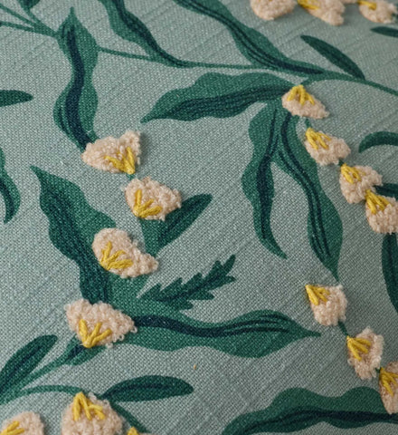 Lily of the Valley Embroidered Pillow - Light Green