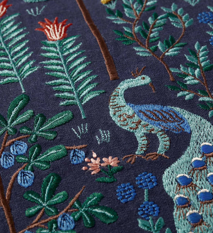 Menagerie Forest Embroidered Pillow - Navy