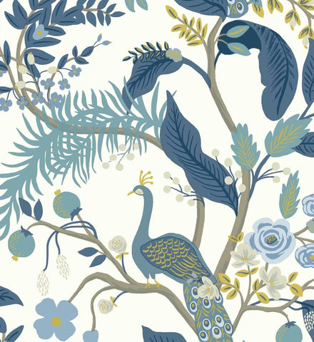 Peacock Wallpaper - Blue & White