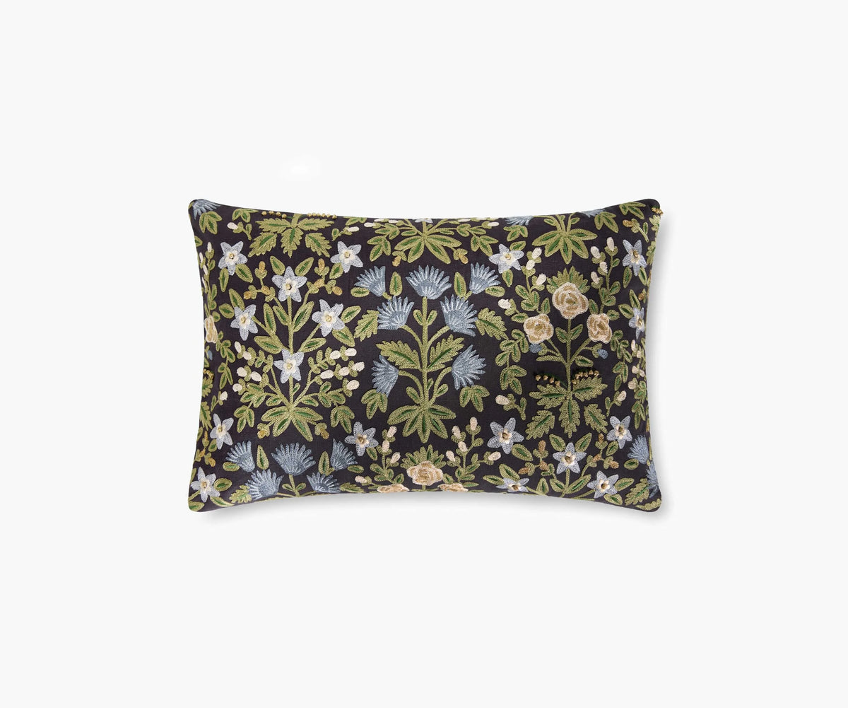 Mughal Rose Embroidered Lumbar Pillow - Black