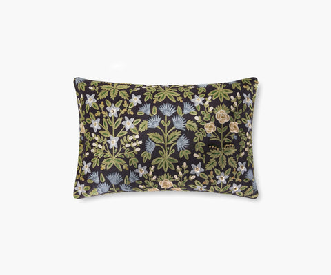 Mughal Rose Embroidered Lumbar Pillow - Black