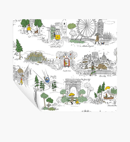 Travel Sketches Peel & Stick Wallpaper - Yellow Multi