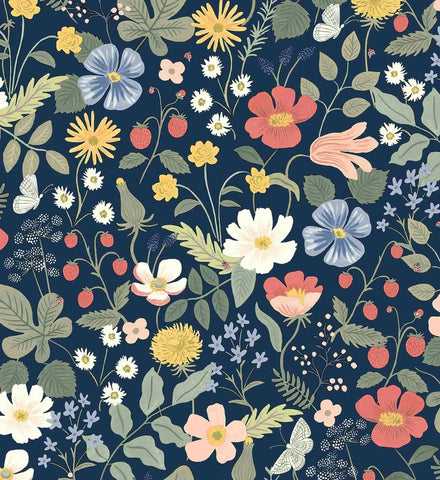 Strawberry Fields Wallpaper - Navy