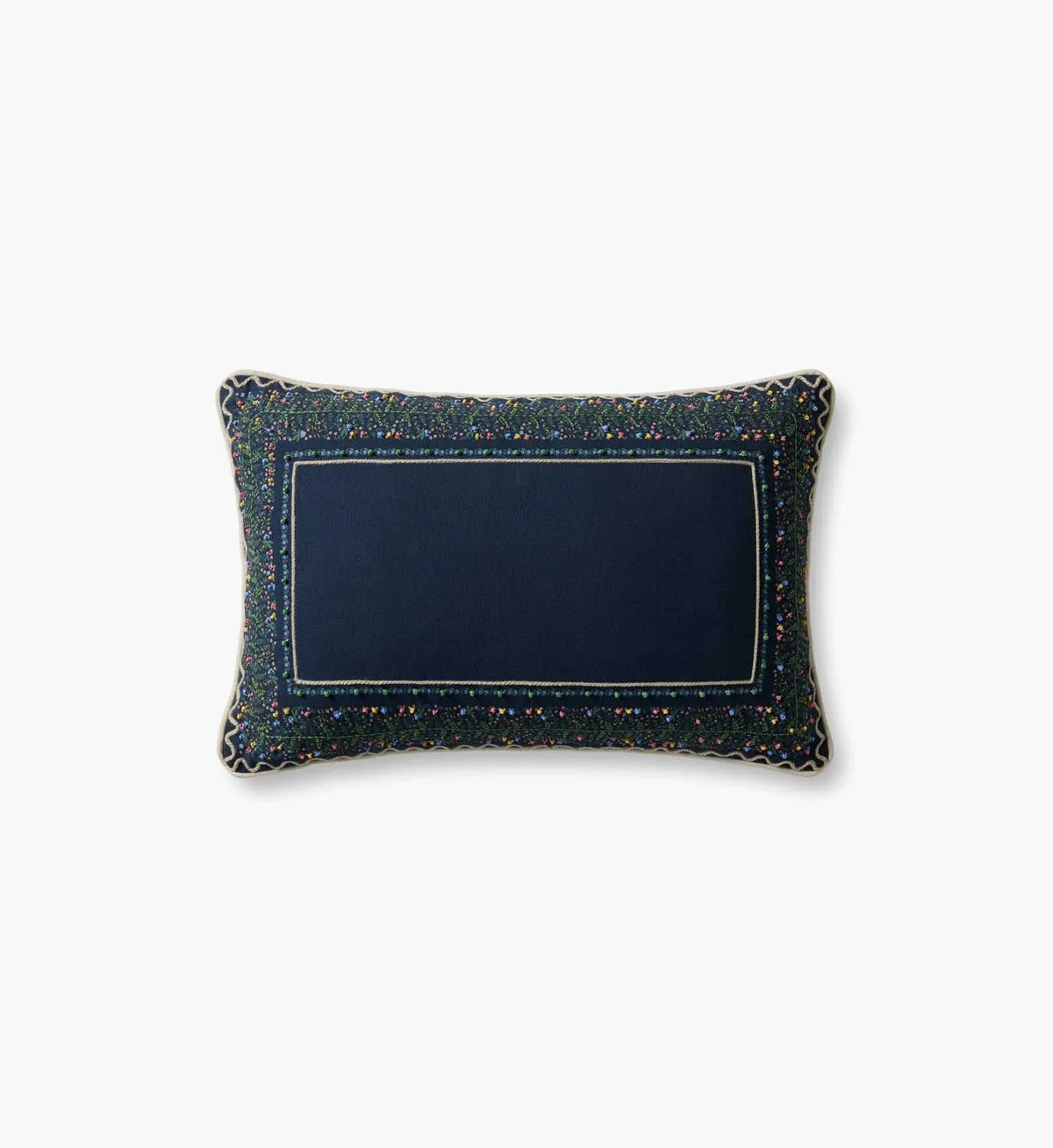 Garden Vines Embroidered Lumbar Pillow - Blue